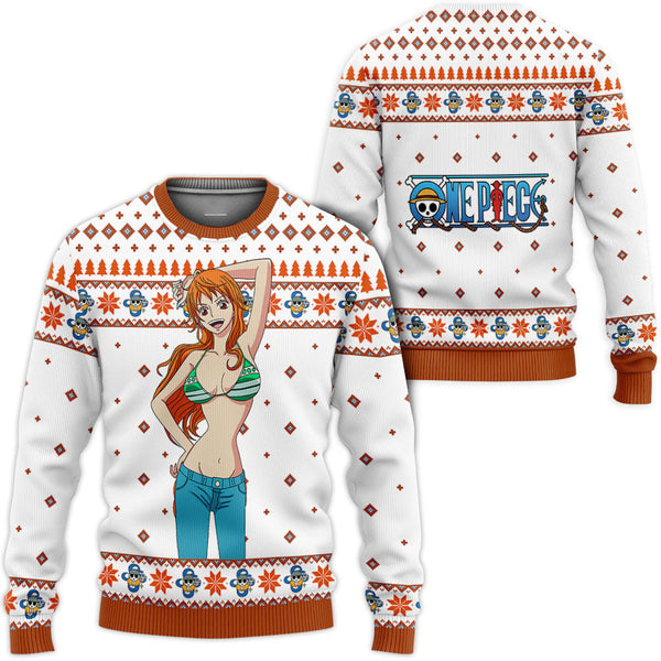 Divesart - Nami Anime Valkoinen Anime Ugly Christmas pusero ja huppari Custom One Piece Anime joululahjat